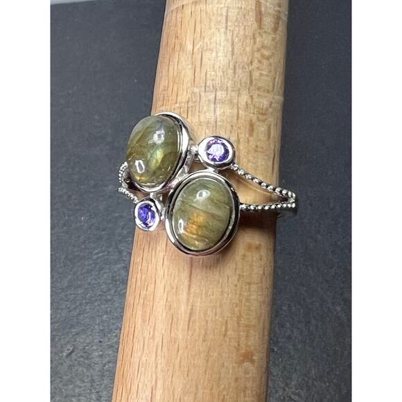 Labradorite and purple CZ sterling silver ring size 9 - Picture 9 of 11